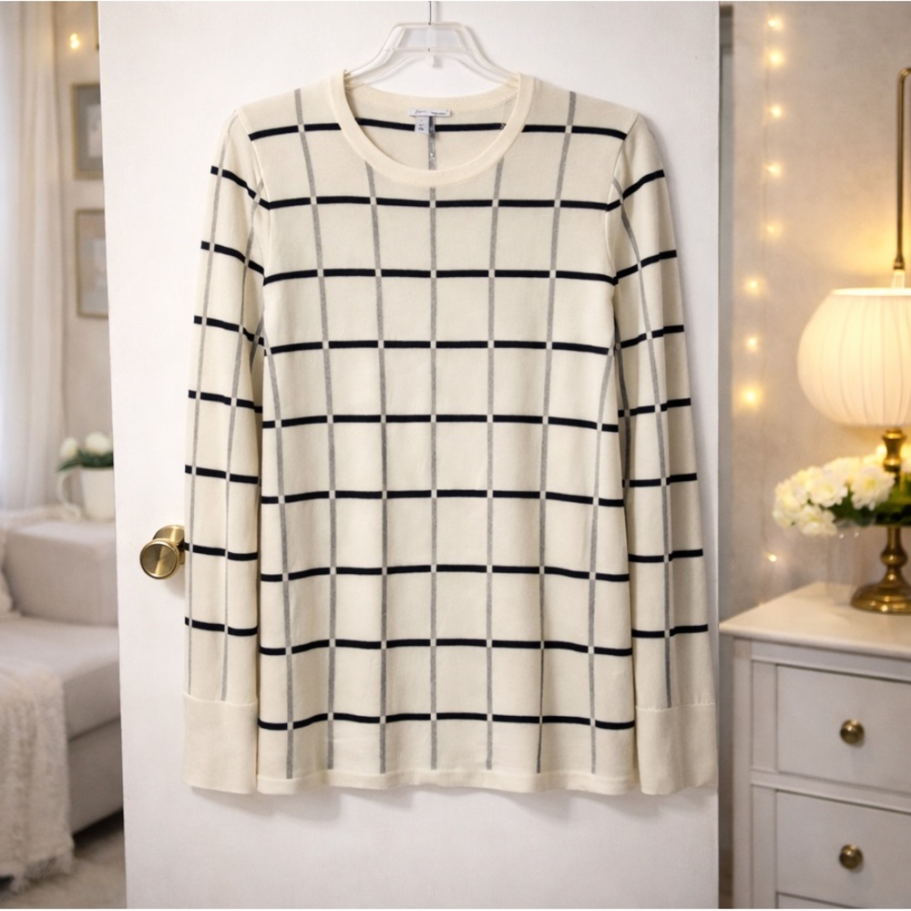✨ Halogen Windowpane Knit Sweater – Size Large – Cashmere Blend